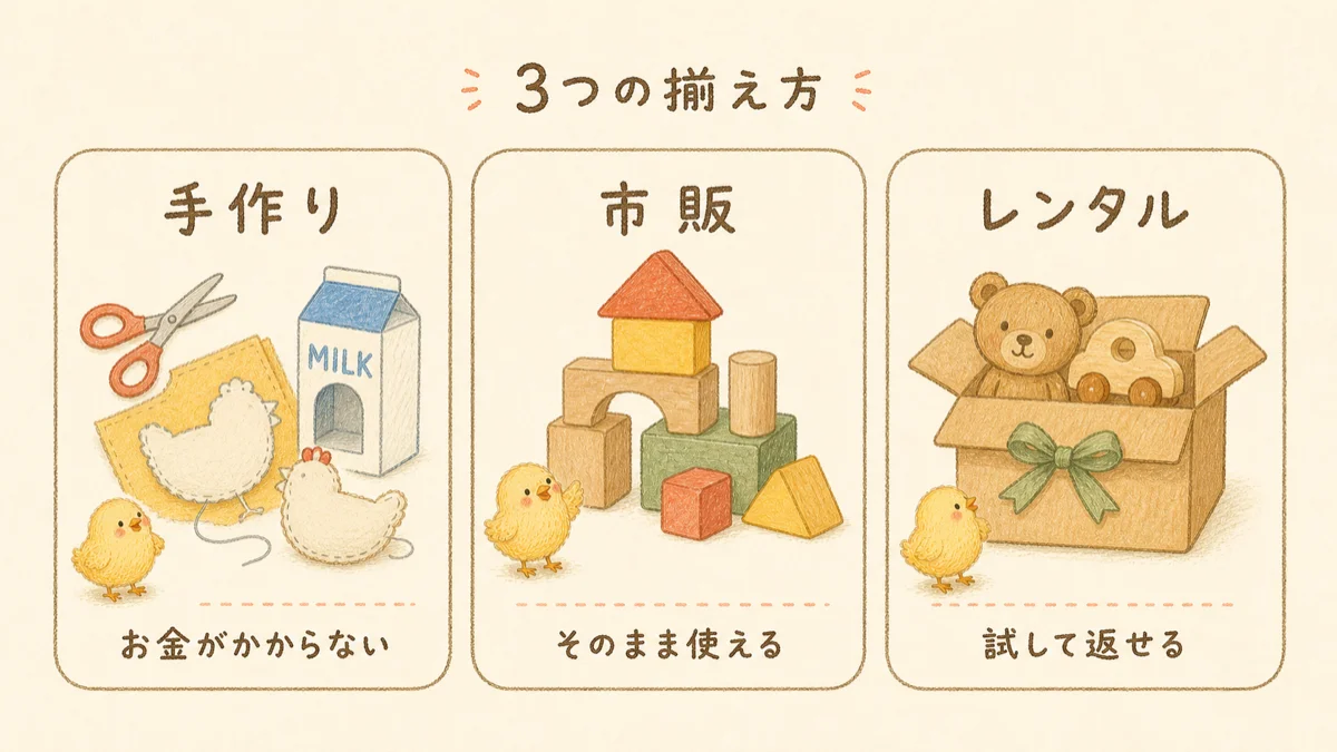 モンテッソーリのおもちゃの揃え方3つ。手作り・市販の教具・レンタルを、費用・手間・続けやすさで比べる