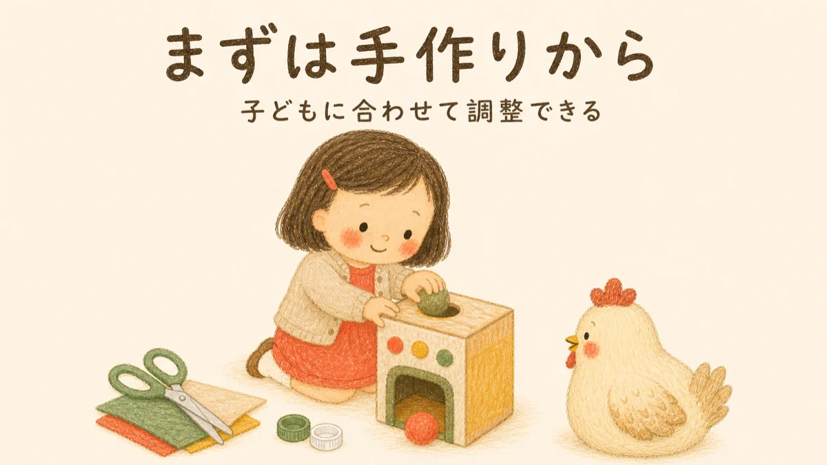 手作りのモンテッソーリおもちゃ。身近な材料でつまむ・落とす・通すお仕事を、子どもに合わせて作れる